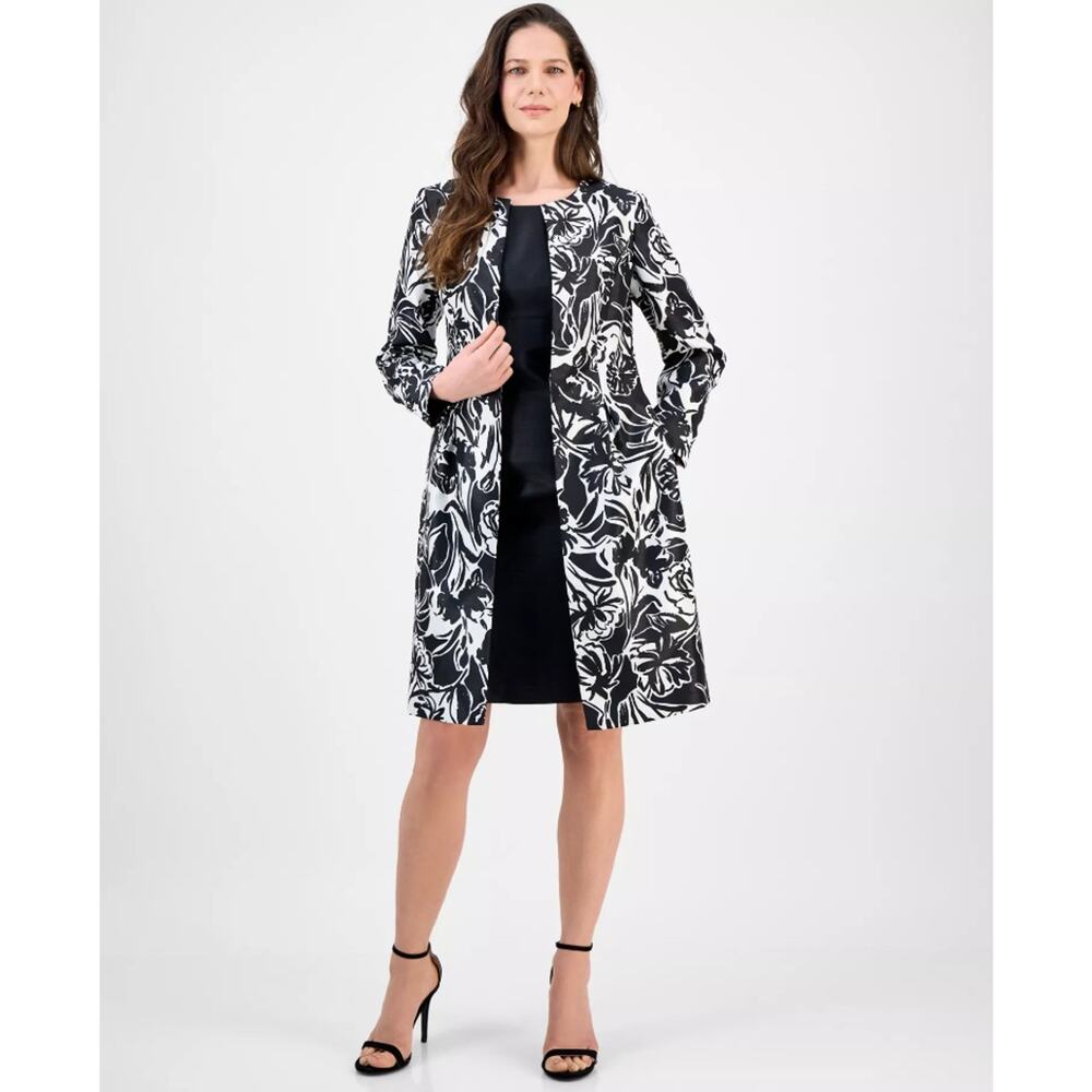 Le Suit Women Black/White Floral Elegant Jacket Topper & Dress Petite Size 14P
